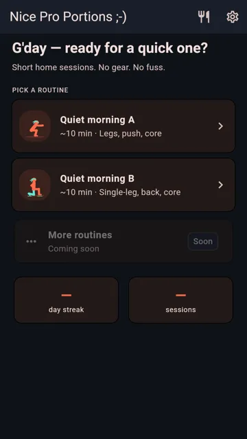 Nice Pro Portions Home screen