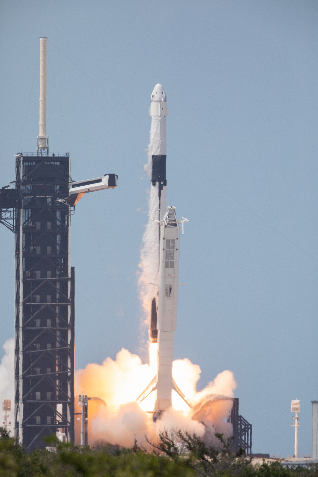 Falcon 9 and Crew Dragon lifting off from LC-39A on Demo-2 with Behnken and Hurley
