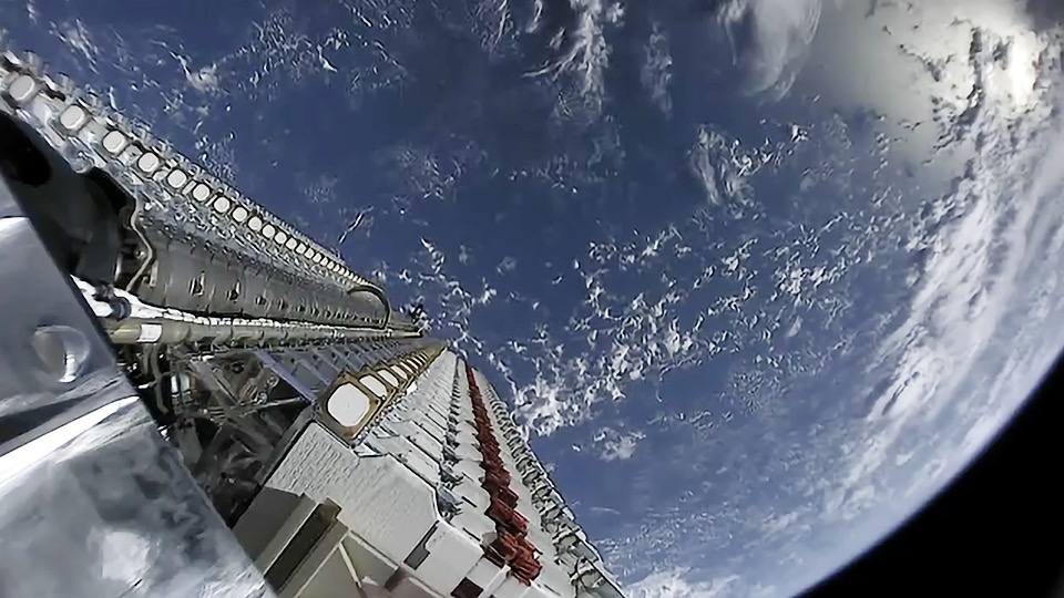 Stack of 60 Starlink satellites deployed from Falcon 9 on the first Starlink mission