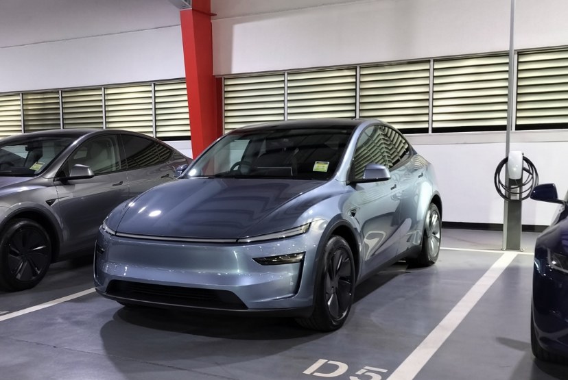 Glacier blue Model Y Juniper in bay D5 at Tesla Sydney delivery centre