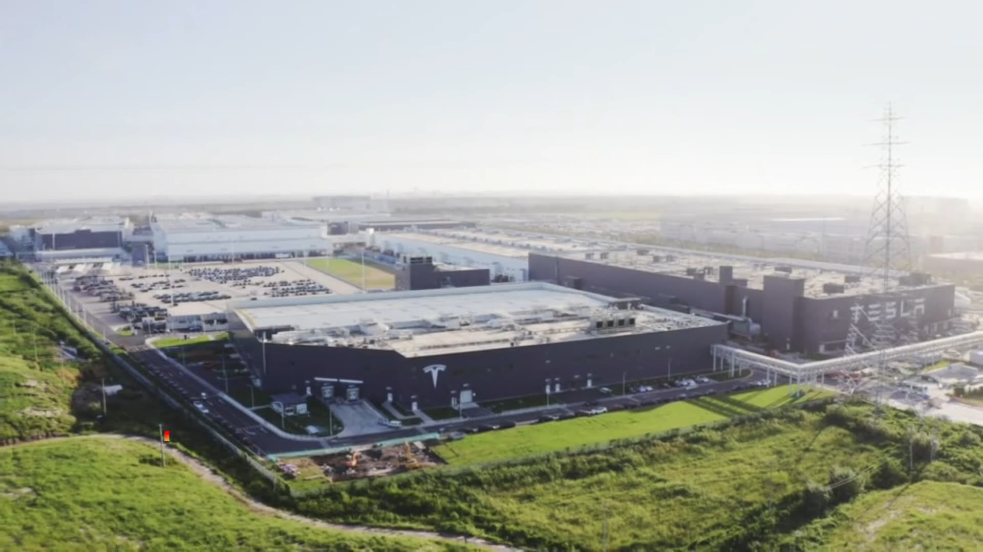 Aerial view of Tesla Gigafactory Shanghai